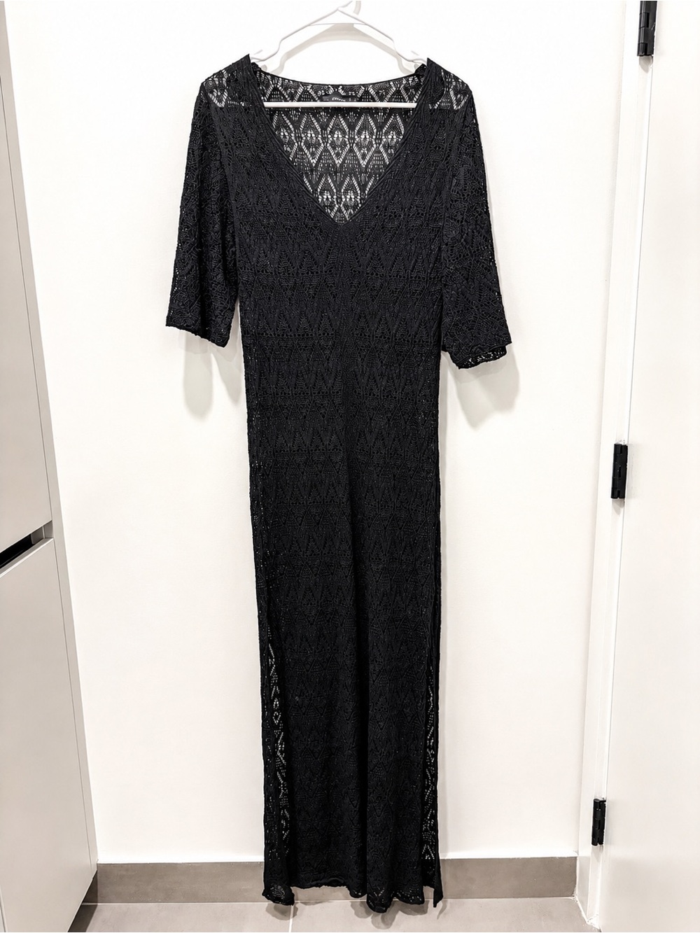 ZARA Knit Black Crochet Beach Cover Up Dress Size S | Maxi Swim Cover-Up